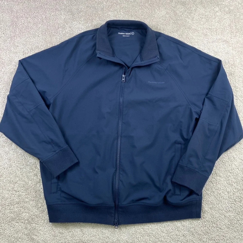 Outdoor Voices Men's L Performance Bomber Jacket Navy Full Zip Athletic Light